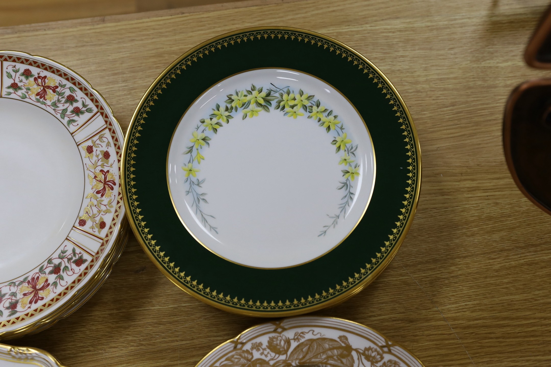 Six Spode fruit dishes, six floral Spode dishes, six Royal Crown Derby 